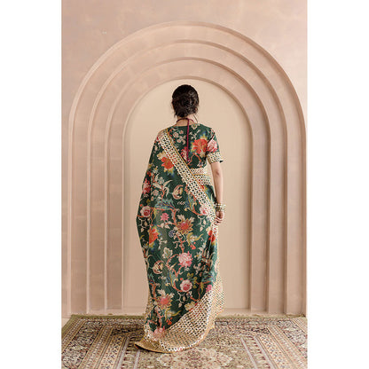 Gulabo Jaipur Gulbaagh Saree-Green with Unstitched Blouse