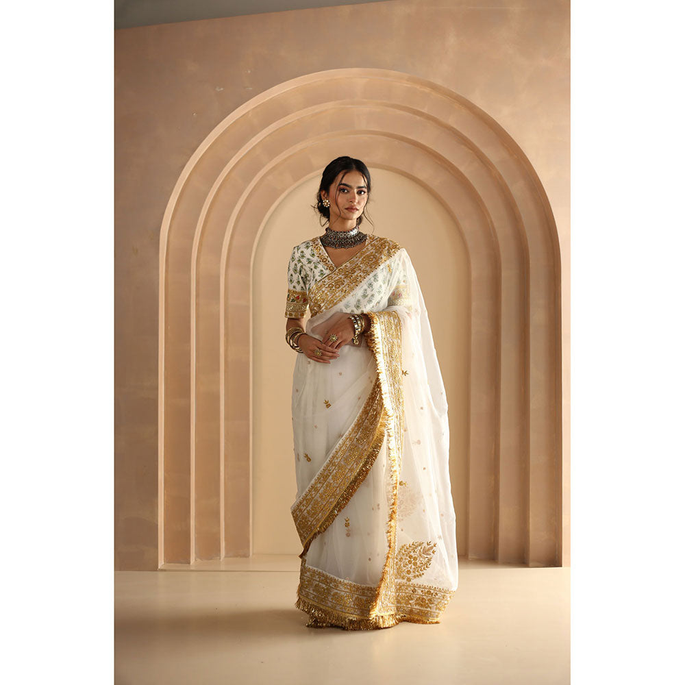 Gulabo Jaipur Gulnoor Saree-White with Unstitched Blouse