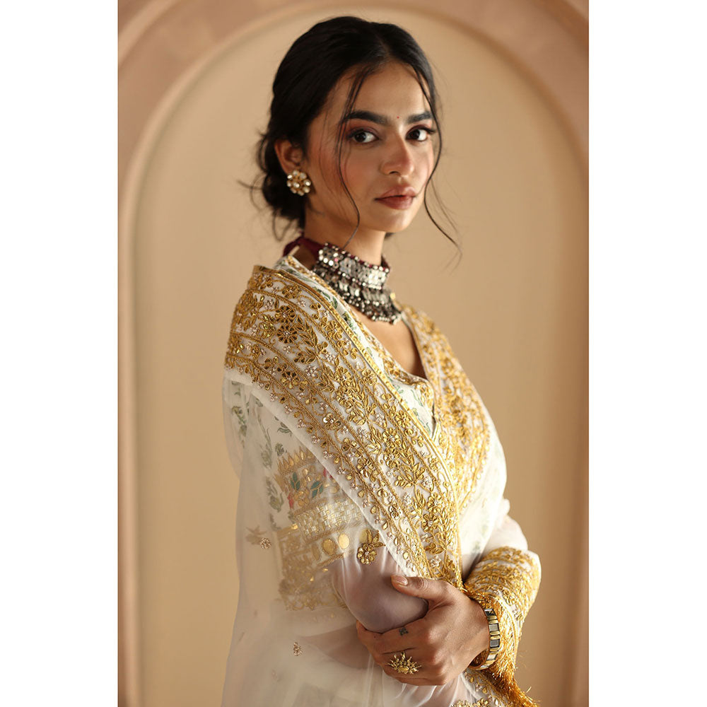 Gulabo Jaipur Gulnoor Saree-White with Unstitched Blouse