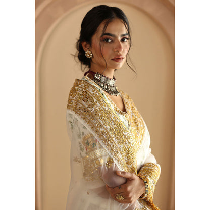 Gulabo Jaipur Gulnoor Saree-White with Unstitched Blouse
