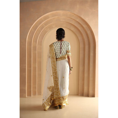Gulabo Jaipur Gulnoor Saree-White with Unstitched Blouse