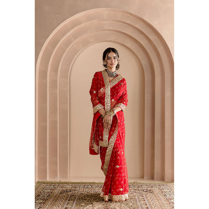 Gulabo Jaipur Gulshan Saree-Red with Unstitched Blouse
