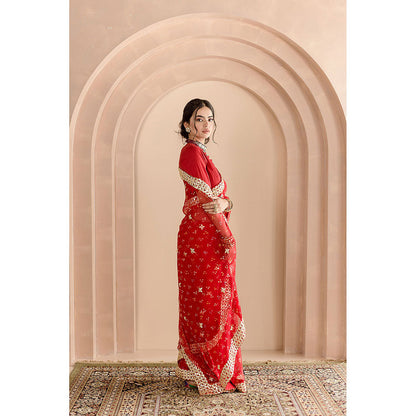 Gulabo Jaipur Gulshan Saree-Red with Unstitched Blouse