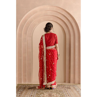Gulabo Jaipur Gulshan Saree-Red with Unstitched Blouse
