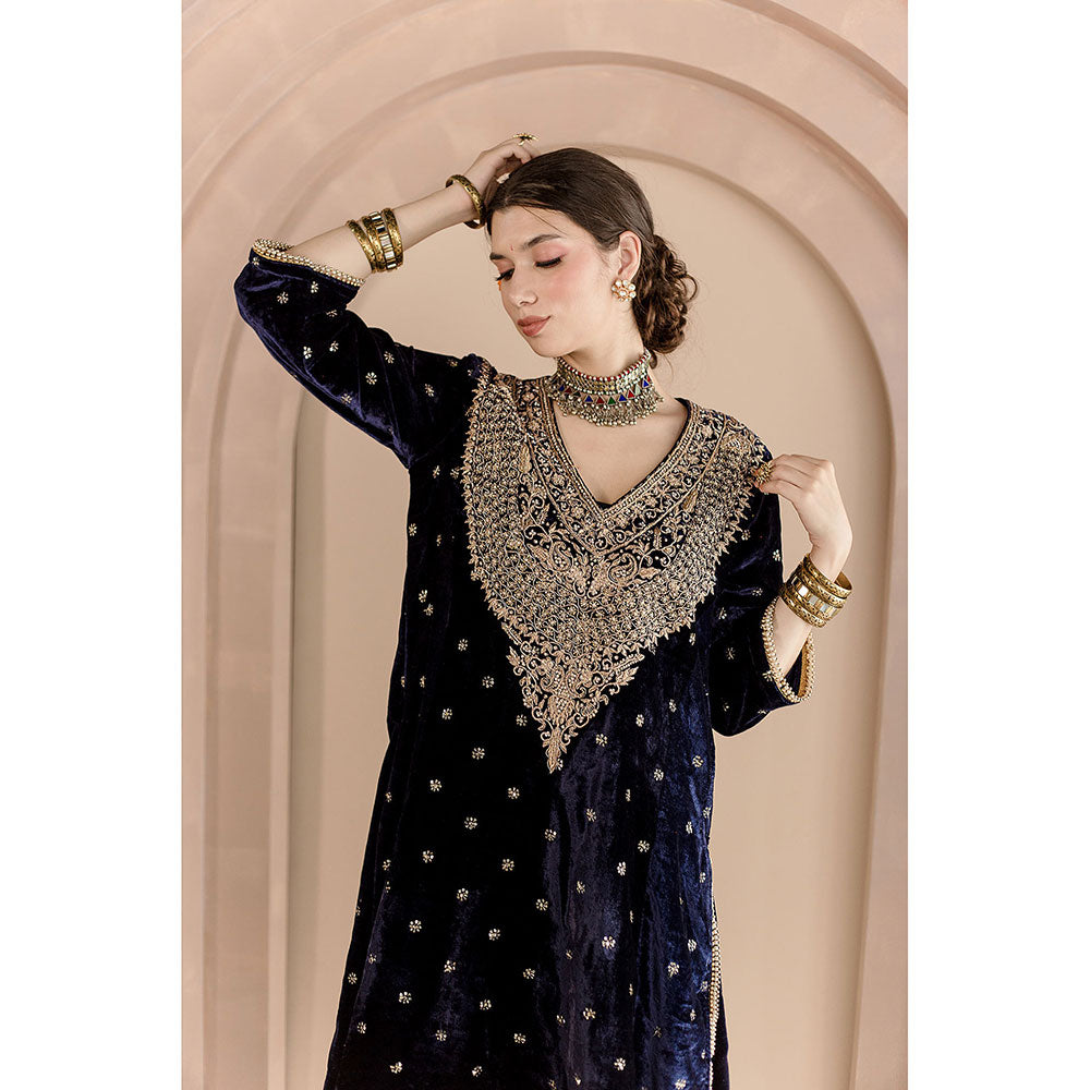 Gulabo Jaipur Chitra Kurta and Pant-Navy Blue (Set of 2)