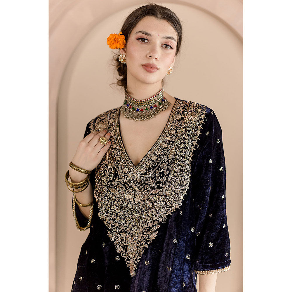 Gulabo Jaipur Chitra Kurta and Pant-Navy Blue (Set of 2)