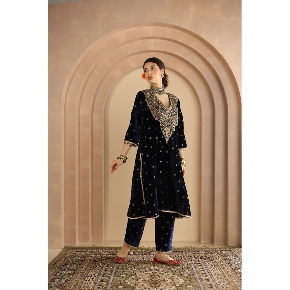 Gulabo Jaipur Chitra Kurta and Pant-Navy Blue (Set of 2)