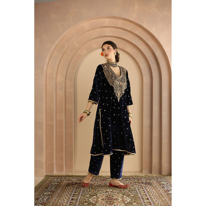 Gulabo Jaipur Chitra Kurta and Pant-Navy Blue (Set of 2)