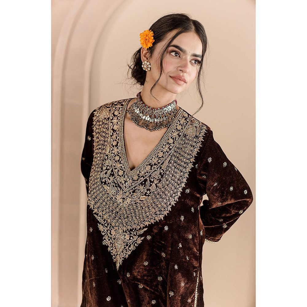 Gulabo Jaipur Chitra Kurta and Pant-Brown (Set of 2)