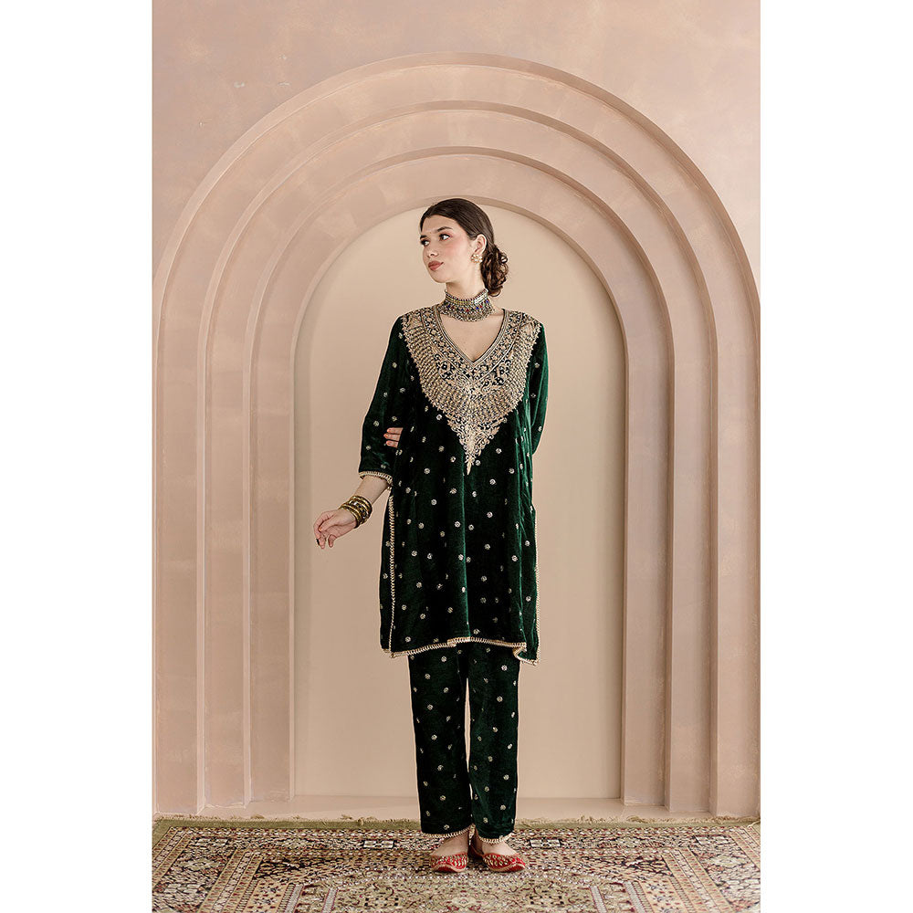 Gulabo Jaipur Chitra Kurta and Pant-Green (Set of 2)