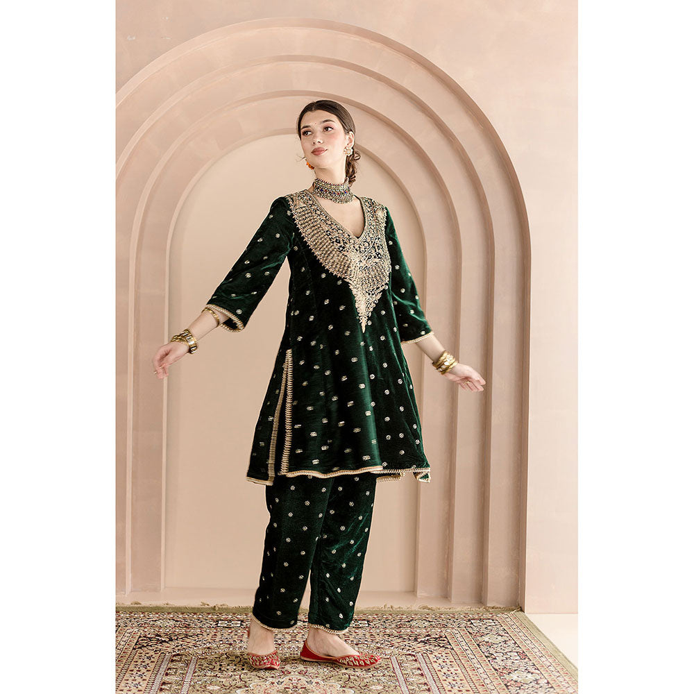 Gulabo Jaipur Chitra Kurta and Pant-Green (Set of 2)