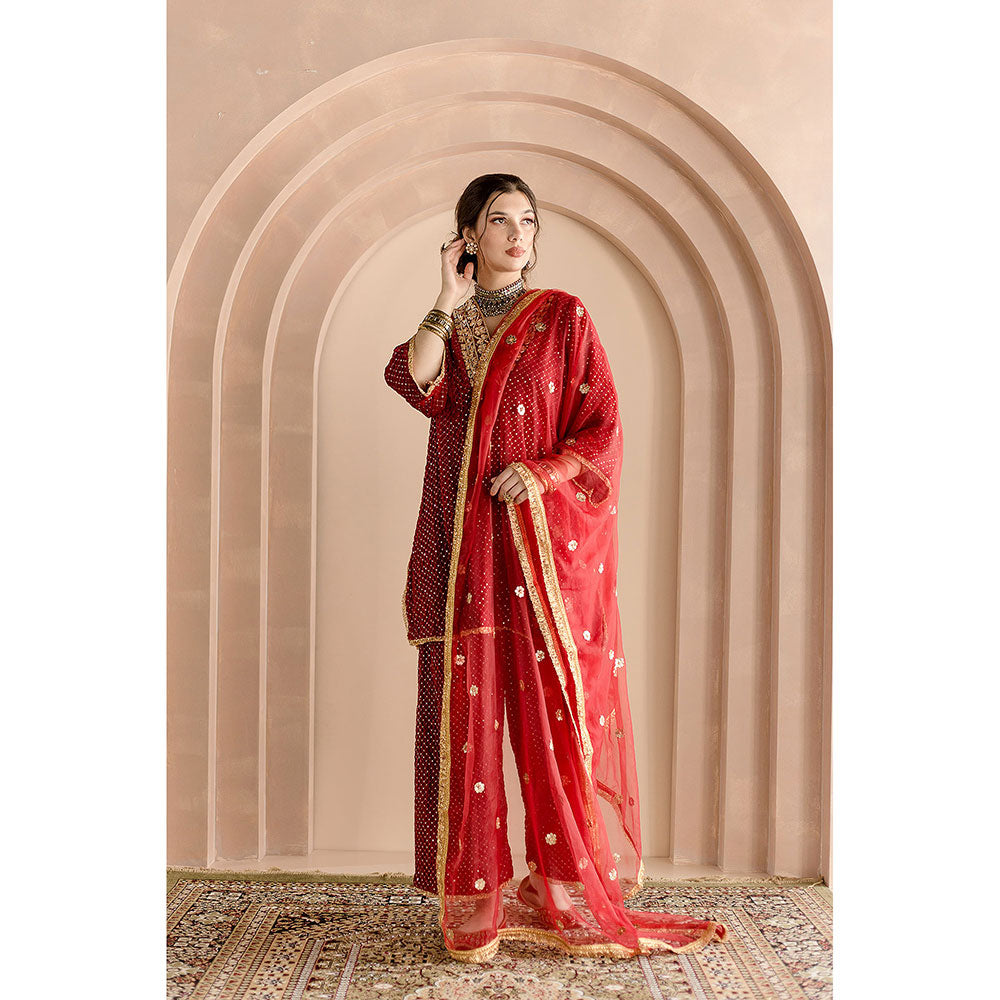 Gulabo Jaipur Gauhar Kurta and Pant-Red (Set of 3)