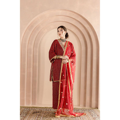 Gulabo Jaipur Gauhar Kurta and Pant-Red (Set of 3)
