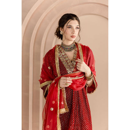 Gulabo Jaipur Gauhar Kurta and Pant-Red (Set of 3)