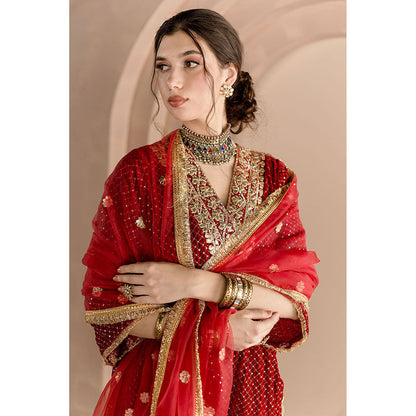 Gulabo Jaipur Gauhar Kurta and Pant-Red (Set of 3)