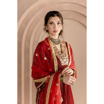 Gulabo Jaipur Gauhar Kurta and Pant-Red (Set of 3)