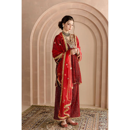 Gulabo Jaipur Gauhar Kurta and Pant-Red (Set of 3)