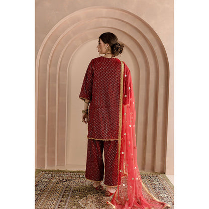 Gulabo Jaipur Gauhar Kurta and Pant-Red (Set of 3)