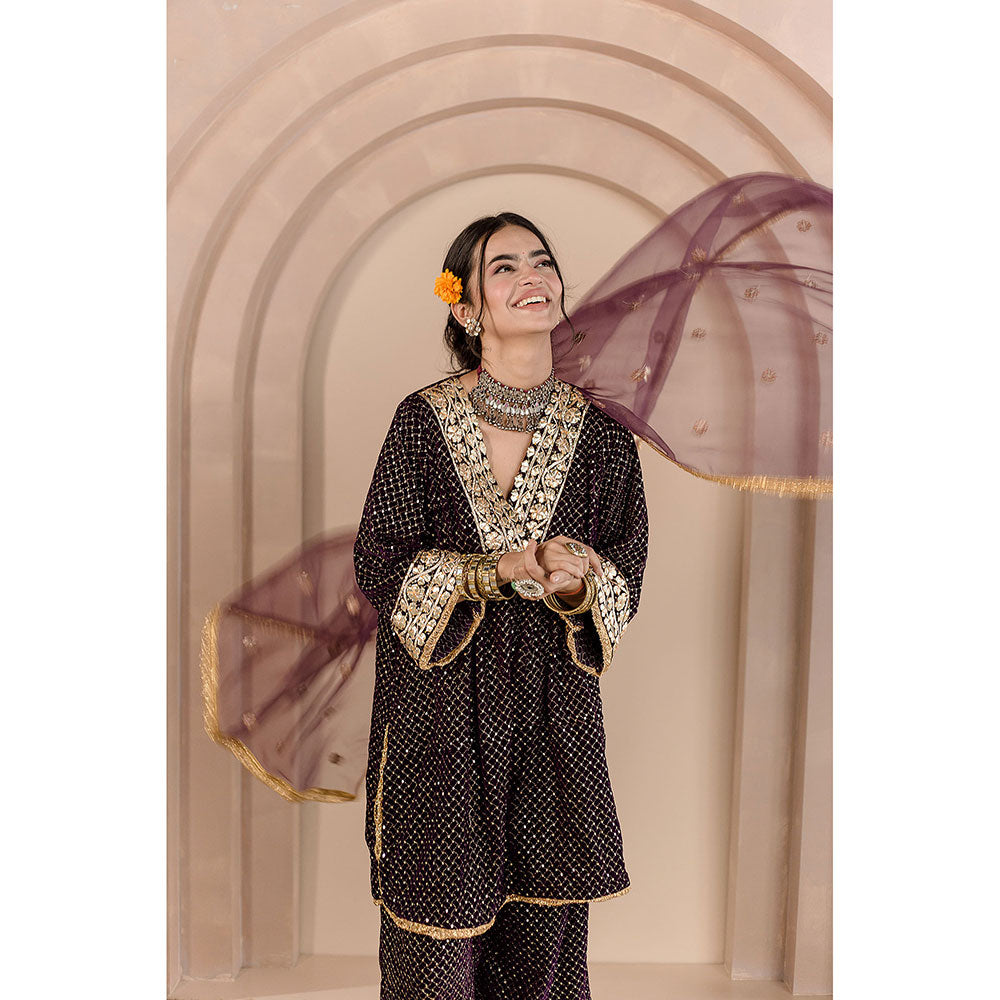 Gulabo Jaipur Gauhar Kurta and Pant-Purple (Set of 3)