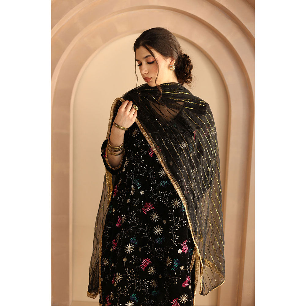 Gulabo Jaipur Chaya Kurta and Pant-Black (Set of 3)