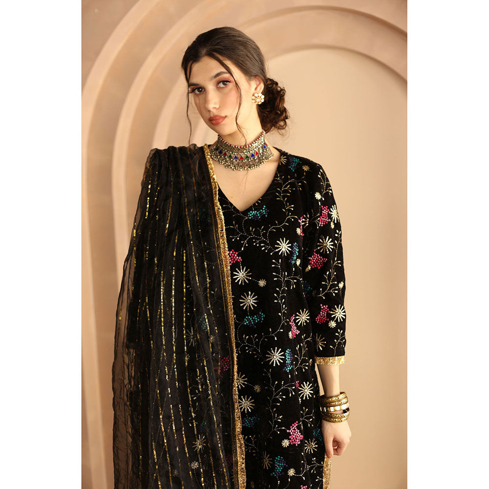 Gulabo Jaipur Chaya Kurta and Pant-Black (Set of 3)