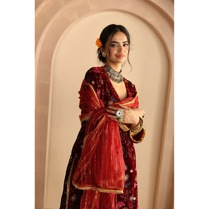 Gulabo Jaipur Chaya Kurta and Pant-Red (Set of 3)