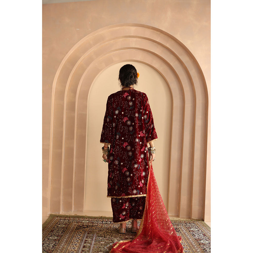 Gulabo Jaipur Chaya Kurta and Pant-Red (Set of 3)