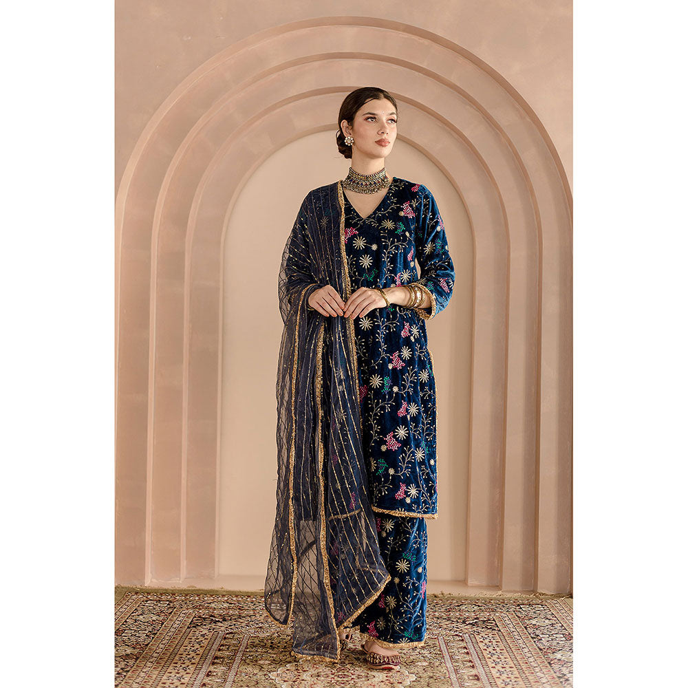 Gulabo Jaipur Chaya Kurta and Pant-Blue (Set of 3)