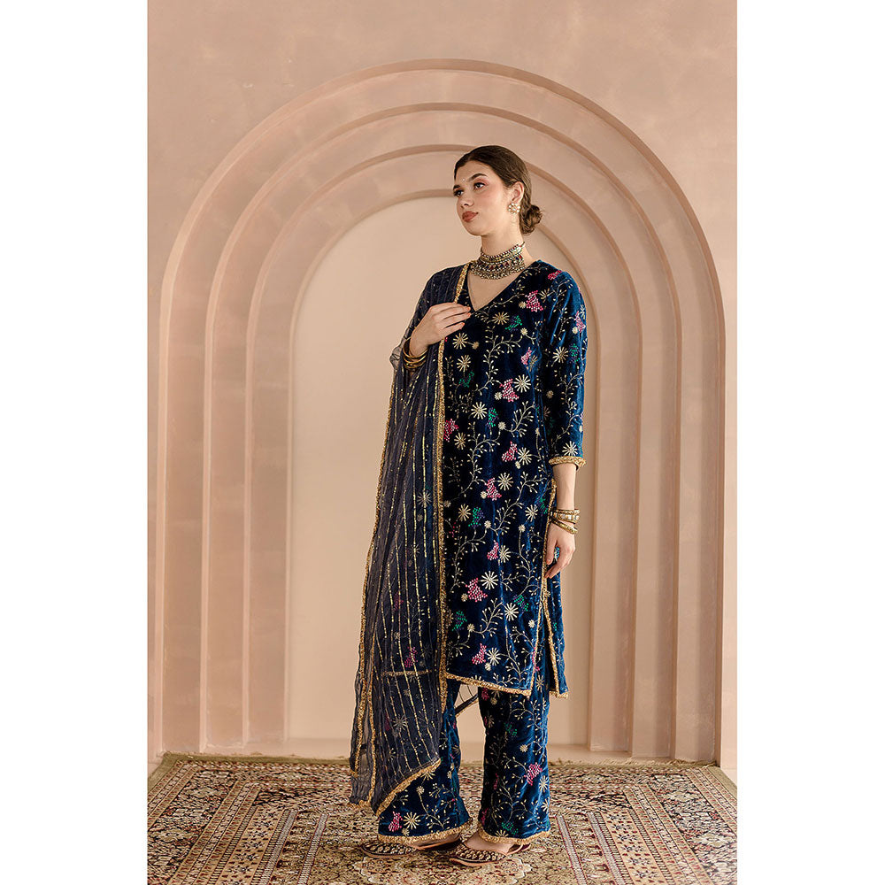 Gulabo Jaipur Chaya Kurta and Pant-Blue (Set of 3)