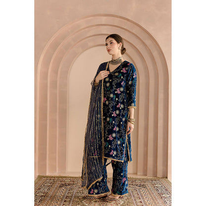 Gulabo Jaipur Chaya Kurta and Pant-Blue (Set of 3)
