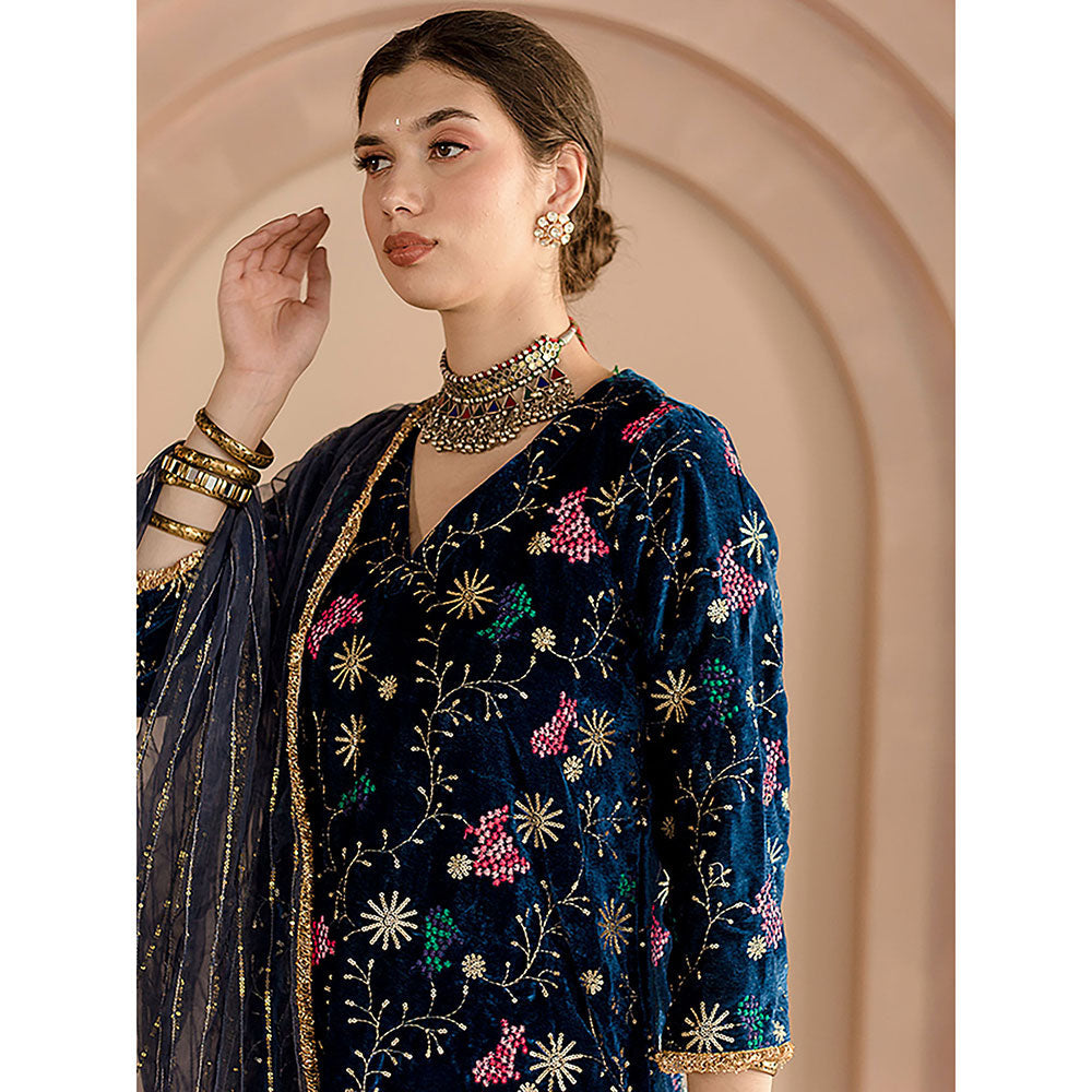Gulabo Jaipur Chaya Kurta and Pant-Blue (Set of 3)