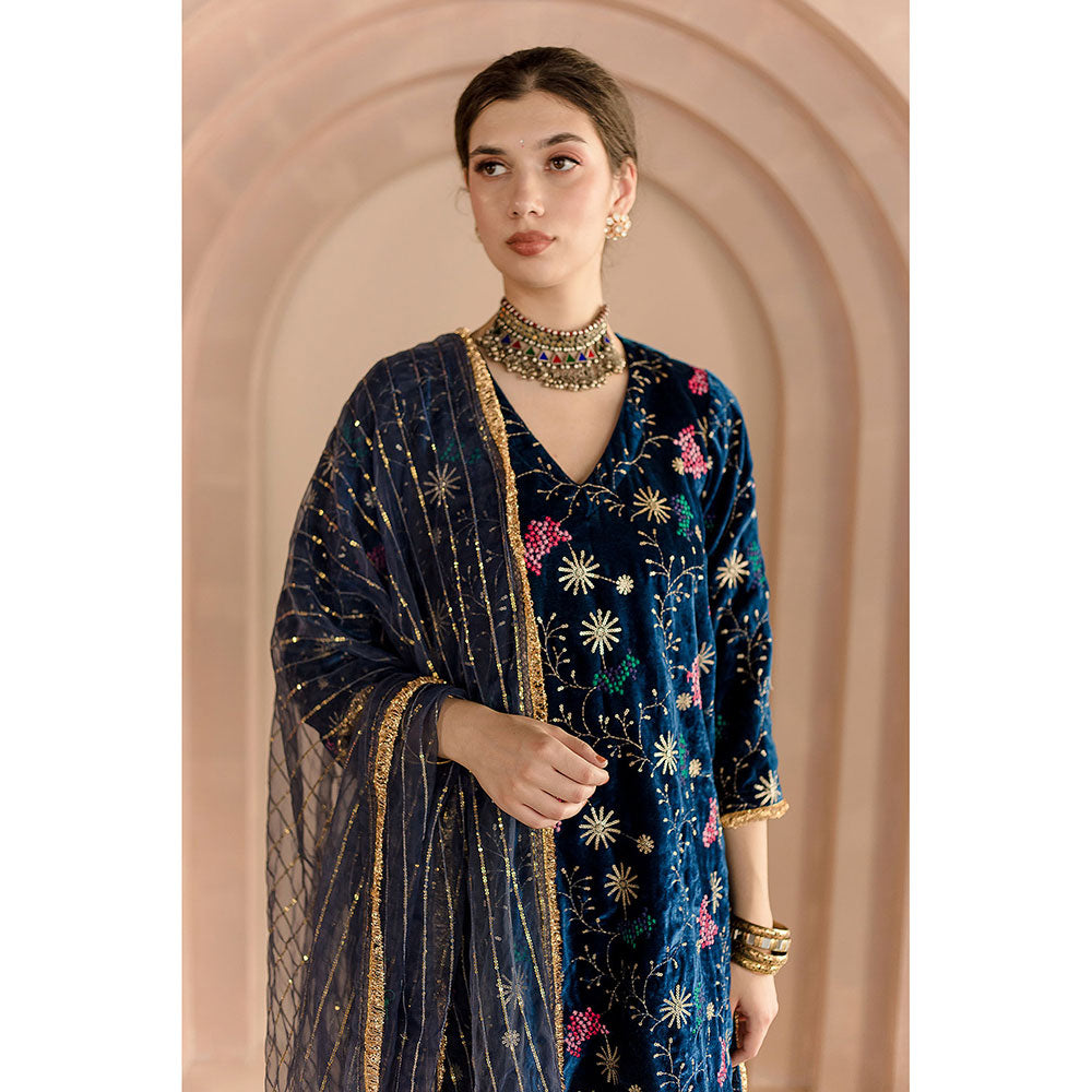 Gulabo Jaipur Chaya Kurta and Pant-Blue (Set of 3)