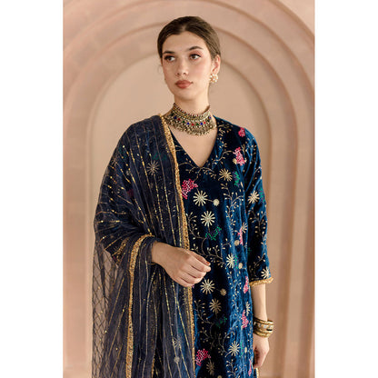 Gulabo Jaipur Chaya Kurta and Pant-Blue (Set of 3)
