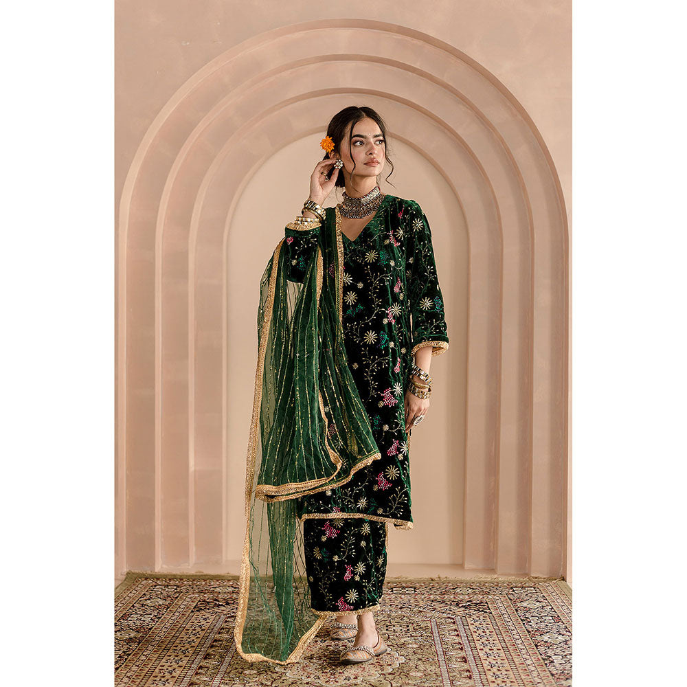 Gulabo Jaipur Chaya Kurta and Pant-Green (Set of 3)