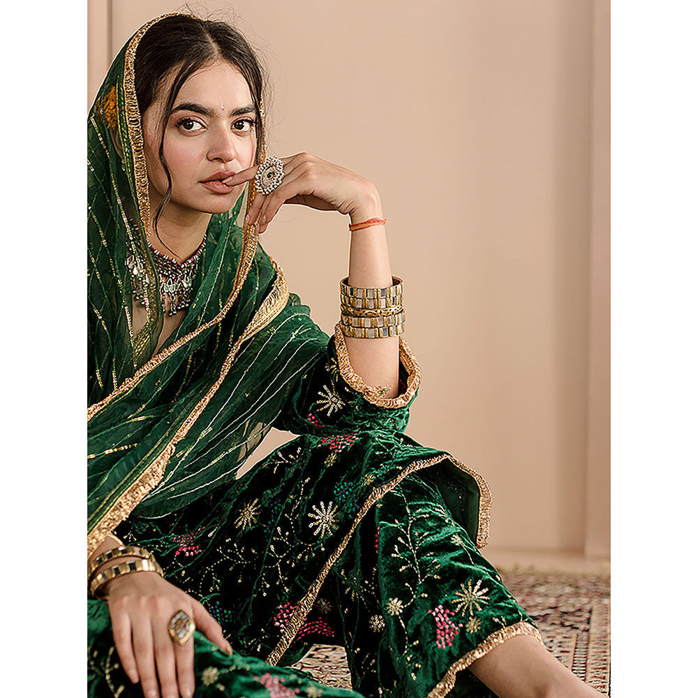 Gulabo Jaipur Chaya Kurta and Pant-Green (Set of 3)