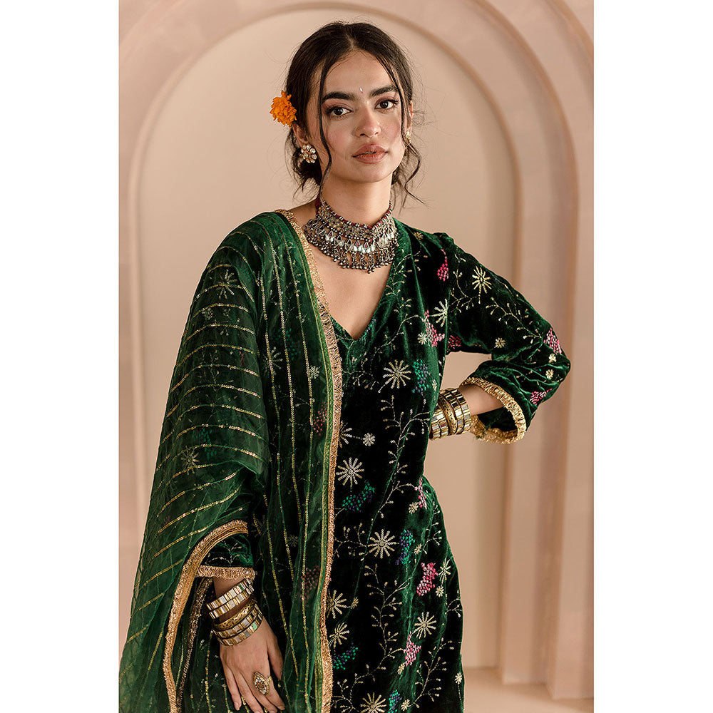 Gulabo Jaipur Chaya Kurta and Pant-Green (Set of 3)