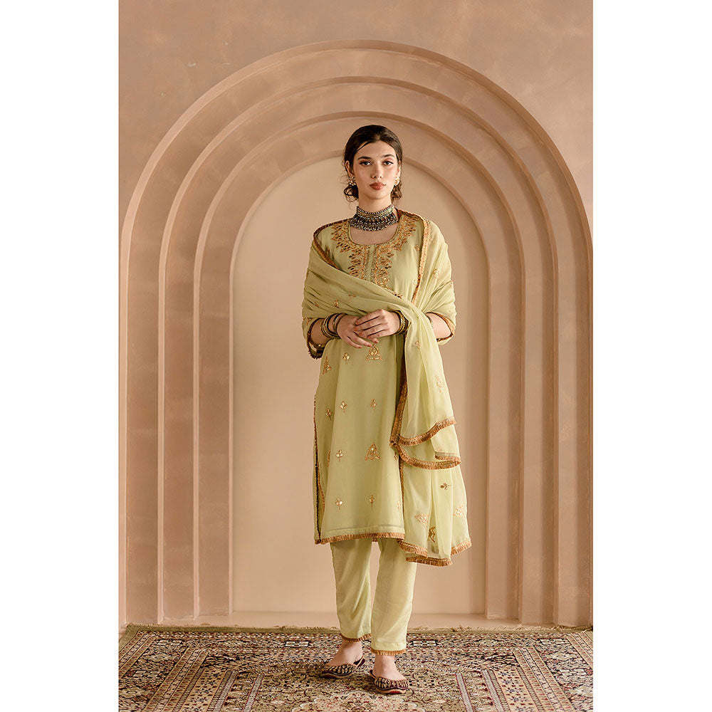 Gulabo Jaipur Shama Kurta and Pant-Green (Set of 3)