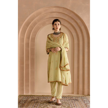 Gulabo Jaipur Shama Kurta and Pant-Green (Set of 3)
