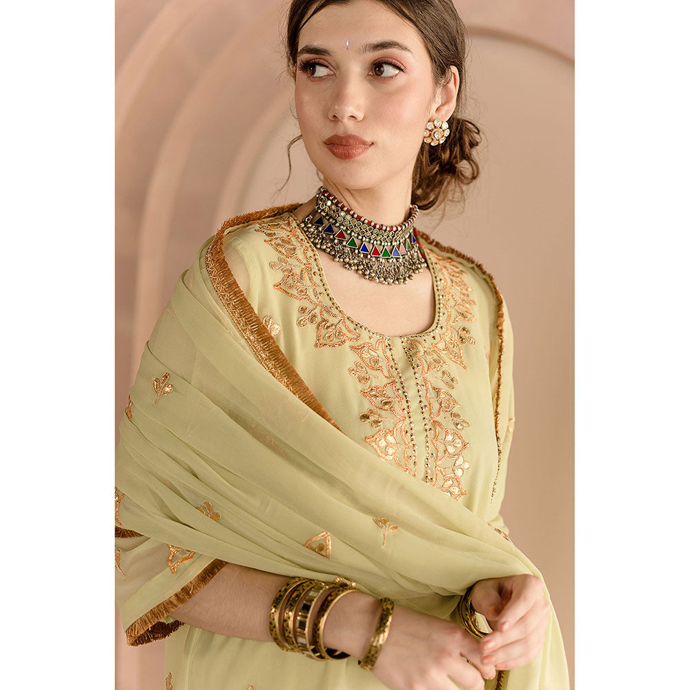 Gulabo Jaipur Shama Kurta and Pant-Green (Set of 3)