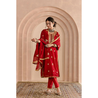 Gulabo Jaipur Shama Kurta and Pant-Maroon (Set of 3)