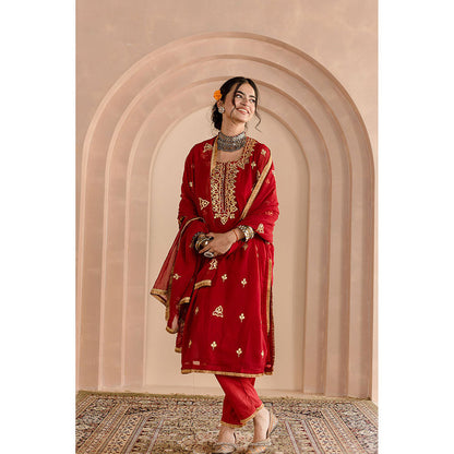 Gulabo Jaipur Shama Kurta and Pant-Maroon (Set of 3)