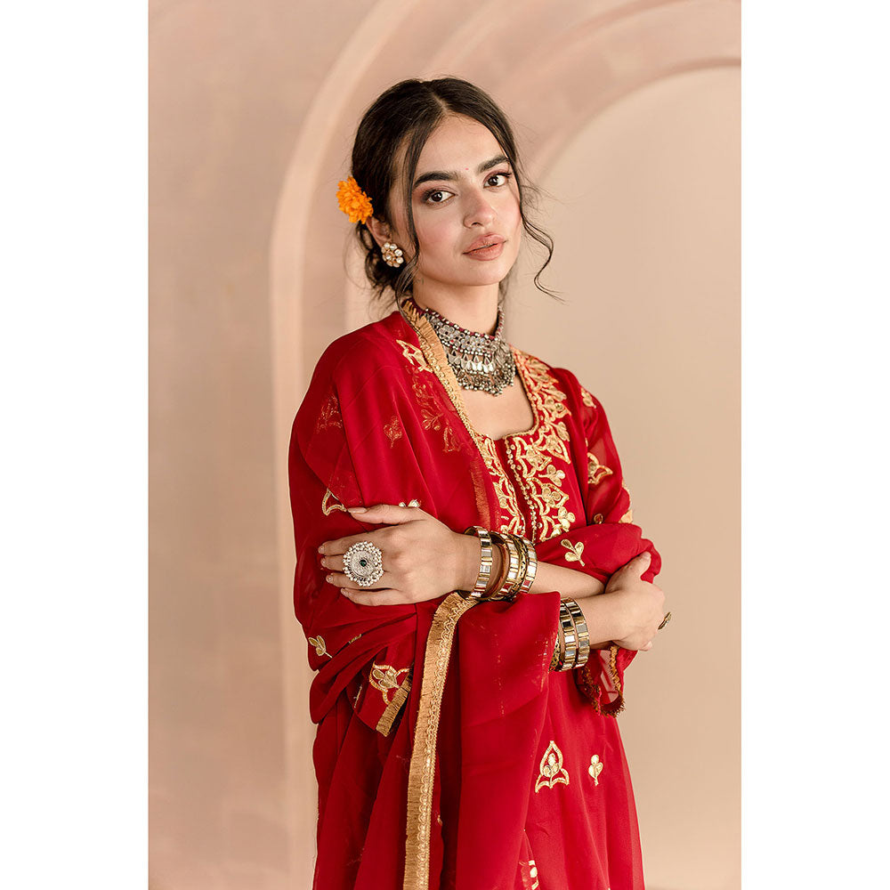 Gulabo Jaipur Shama Kurta and Pant-Maroon (Set of 3)