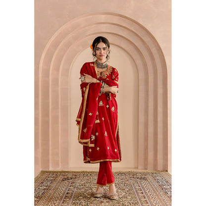 Gulabo Jaipur Shama Kurta and Pant-Maroon (Set of 3)