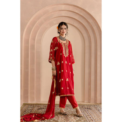Gulabo Jaipur Shama Kurta and Pant-Maroon (Set of 3)
