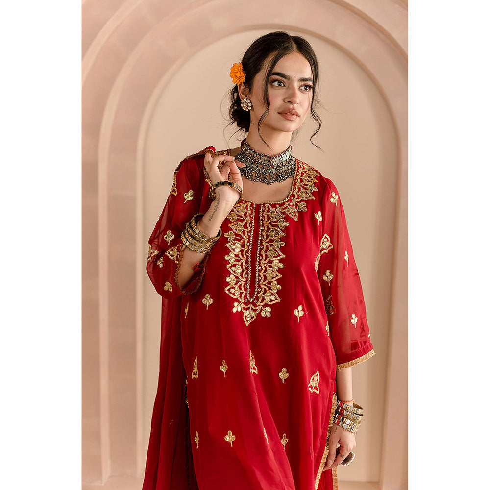 Gulabo Jaipur Shama Kurta and Pant-Maroon (Set of 3)