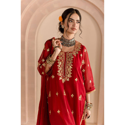 Gulabo Jaipur Shama Kurta and Pant-Maroon (Set of 3)