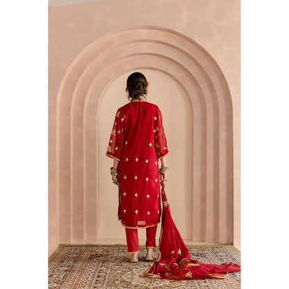 Gulabo Jaipur Shama Kurta and Pant-Maroon (Set of 3)