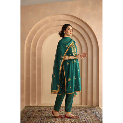 Gulabo Jaipur Shama Kurta and Pant-Teal (Set of 3)