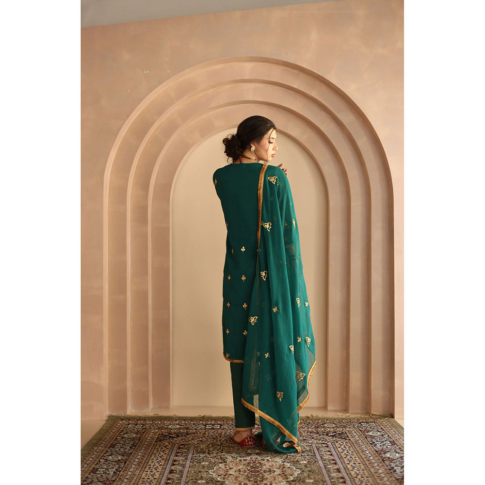 Gulabo Jaipur Shama Kurta and Pant-Teal (Set of 3)