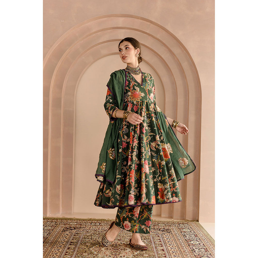 Gulabo Jaipur Shaila Anarkali-Pant with Dupatta-Green (Set of 3)